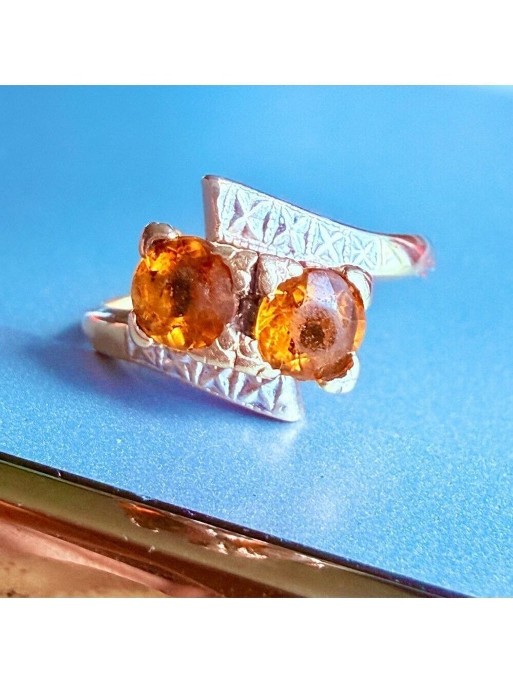 Antique 10k Yellow Gold Citrine 2 Stone Ring Vintage